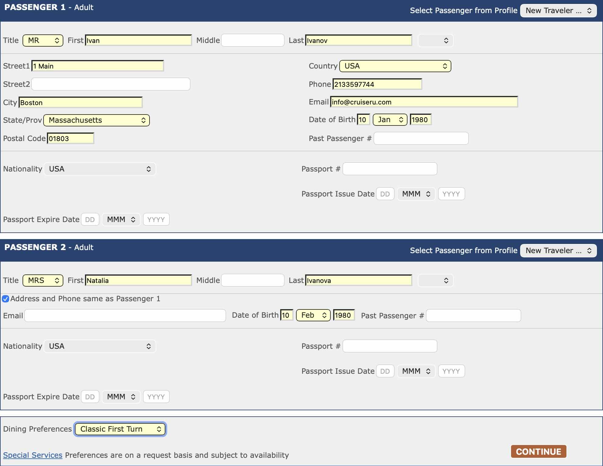 Шаг 6 — данные пассажиров
